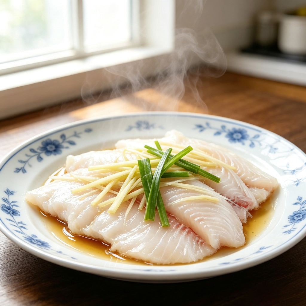 Tilapia fillets arranged on ice, ready to cook